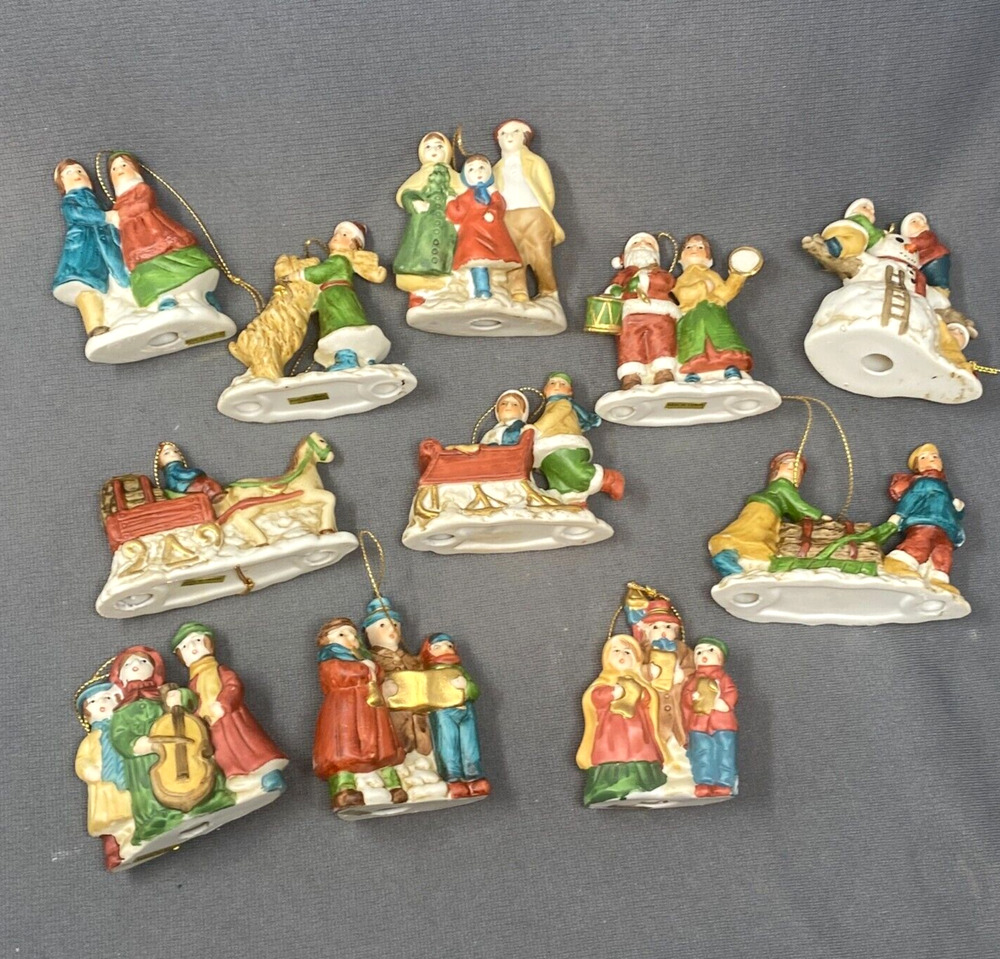 VTG Taiwan Caroler Christmas Ornaments Set 11 Ceramic Porcelain Village Holiday